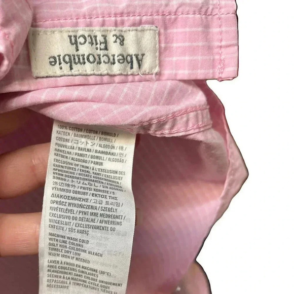 Abercrombie & Fitch Women's Pink Gingham Check Long Sleeve Button-Up Shirt M - Picture 5 of 5